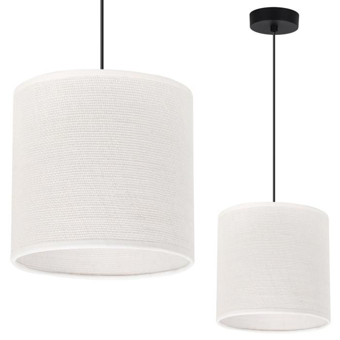 Suspension en jute noir monobloc abat-jour blanc 15 cm E27