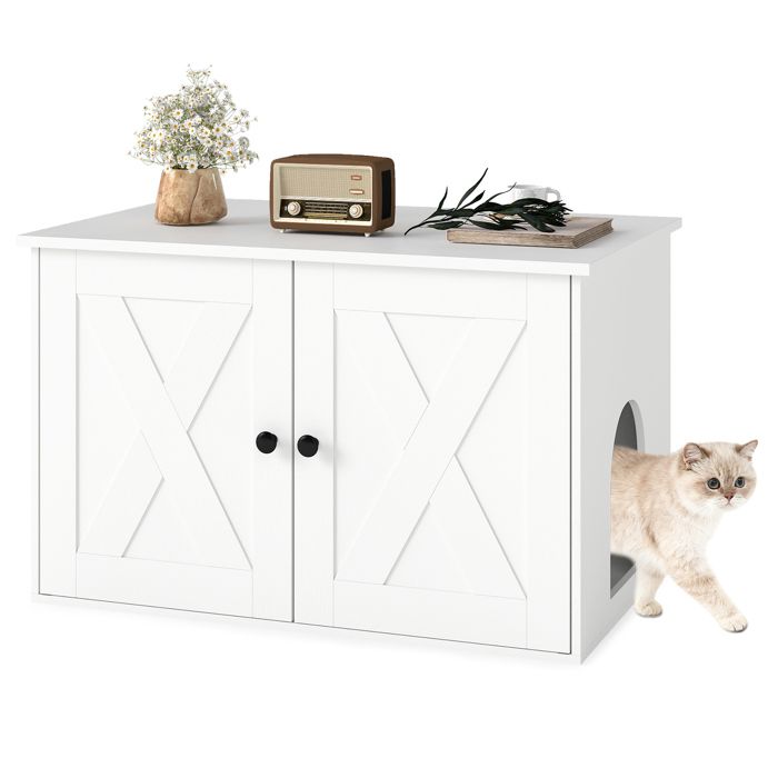 Meuble Cache Litière pour Chat à Double Porte Structure Panneau de Particules Charge 60 kg Multifonction Table dAppoint Blanc Meuble Cache Litière pour Chat à Double Porte Structure Panneau de Particules Charge 60 kg Multifonction Table dAppoint Blanc