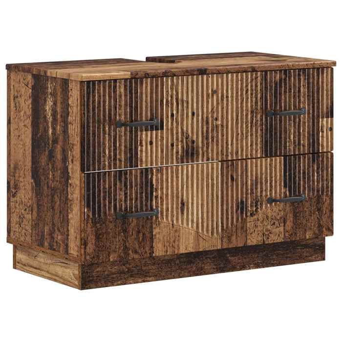 {577687}Colonne de salle de bain - Ensemble de 2 meubles de salle de bain HOORN - Bois ancien - résistante à lhumidité - poids:38.8