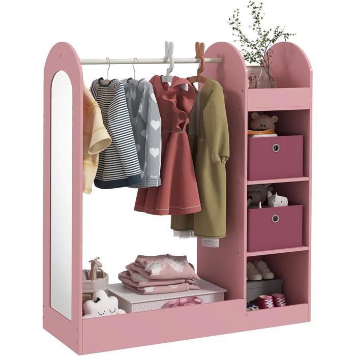 AIYAPLAY Armoire pour enfants avec étagères boîtes et miroir MDF rose AIYAPLAY Armoire pour enfants avec étagères boîtes et miroir MDF rose