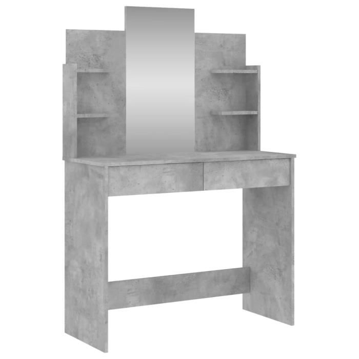 Coiffeuse - ASHATA - LIZ7900786894660 - Gris béton - Bois dingénierie - Miroir inclus