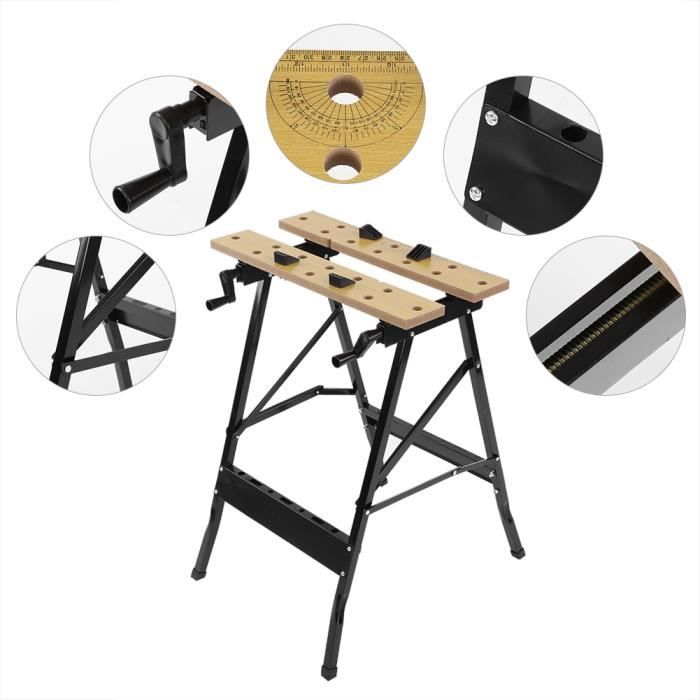 Établi Pliable HOMCOM 100x60 Cm - Table De Travail Avec Règle Intégrée - Charge 100 Kg - Jaune Et Noir