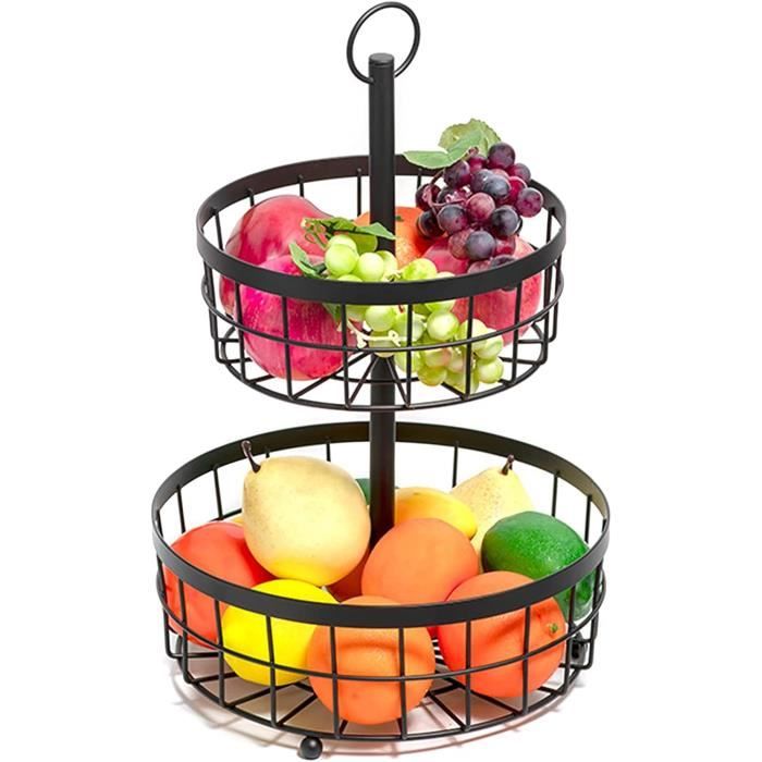 BRISKORE Corbeille à Fruits à 2 étages Noire – Design Moderne Pour Ranger Fruits Et Légumes Dans La Cuisine