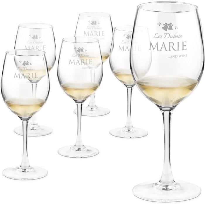 2 Verres à Vin Gravés Personnalisables - Cristal 53cl - Cadeau Mariage, Anniversaire - Design Élégant