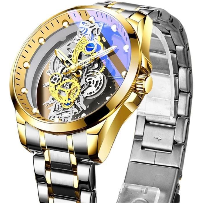 Montre À Quartz Automatique Squelette Pour Homme, Montre Automatique Creuse Double Face, Montre