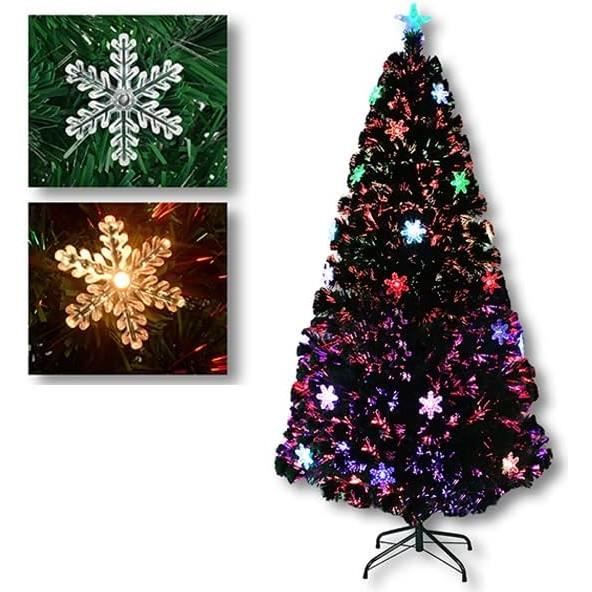 Sapin De Noël Artificiel Lumineux Fibre Optique Led Multicolore 210 Cm, Fibre Optique Colorée