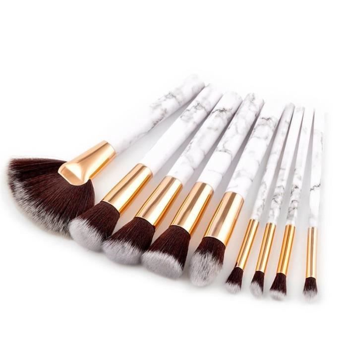 9 Pinceaux Makeup Maquillage Manche Marbre 5 Pinceaux A Teint 4 Pinceaux Contouring Estompeur Highlighter Floutage Du Teint Cdiscount Au Quotidien