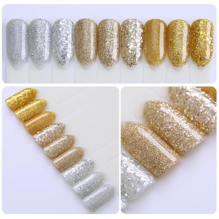 Kit Ongle Semi Permanent En Gel Pailleté Or Argent Champagne