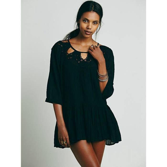 Robe De Plage Femme Pareo Dété Dentelle Sarong Ajouré Tunique Manche Courte Blouse Bohème