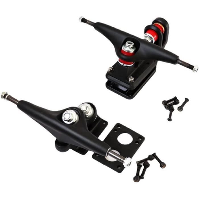 Kit Complet Skateboard : 2 Camions + Roues 70mm + Roulements ABEC-9 + Riser Pads – Roues Noires Manche Argenté
