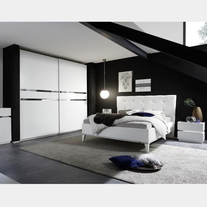 Chambre Adulte Blanc Laque Et Chrome Alfa L 160 X P 200 Cm Achat