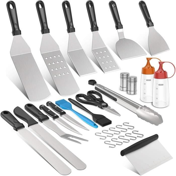 Morole Ustensiles pour Plancha 10 Pièces Spatule pour Barbecue Acier Inoxydable Accessoire Plancha Kit Plancha pour Teppanyaki 