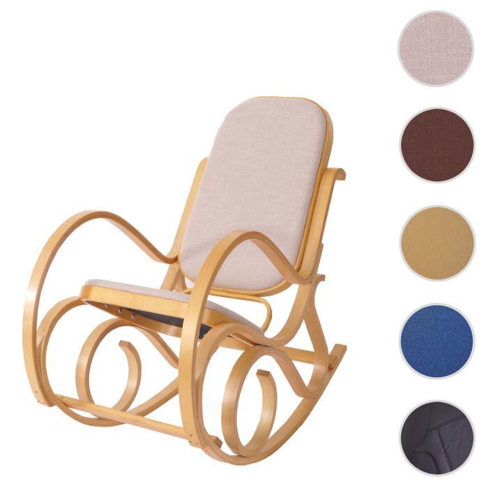 Rocking-chair fauteuil à bascule M41 ~ imitation chêne tissu beige
