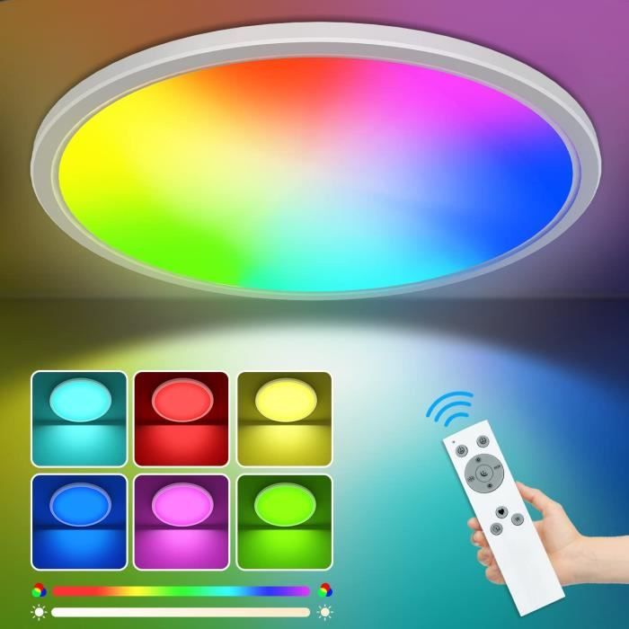 Plafonnier Led, Lampe Plafond 24W 4000K + Rgb Luminaire Plafonnier