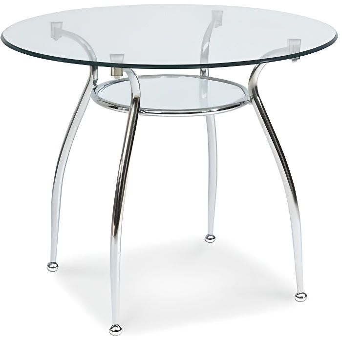 kooly table moderne en verre avec tablette 90x90x77 cm plateau en verre trempe pieds en metal ronde argent cdiscount maison