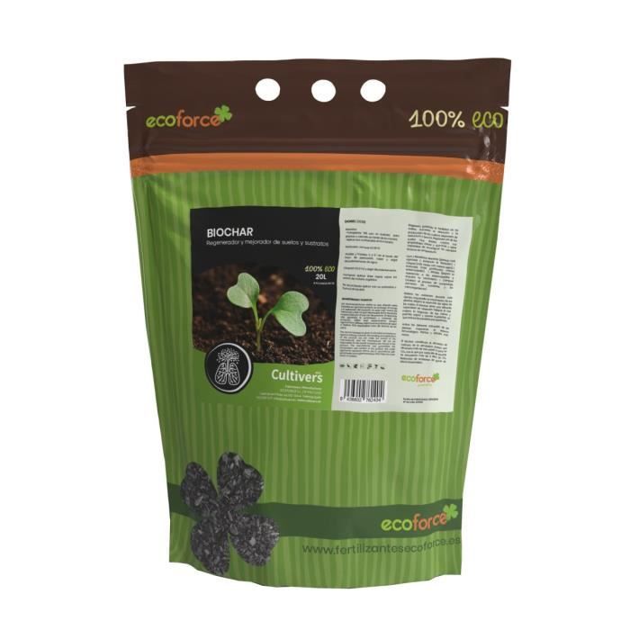 CULTIVERS Charbon de bois Biochar 20 L (4 kg) pour verger, pelouse, compost et plantes. Régénérant du biochar et améliorant le sol.