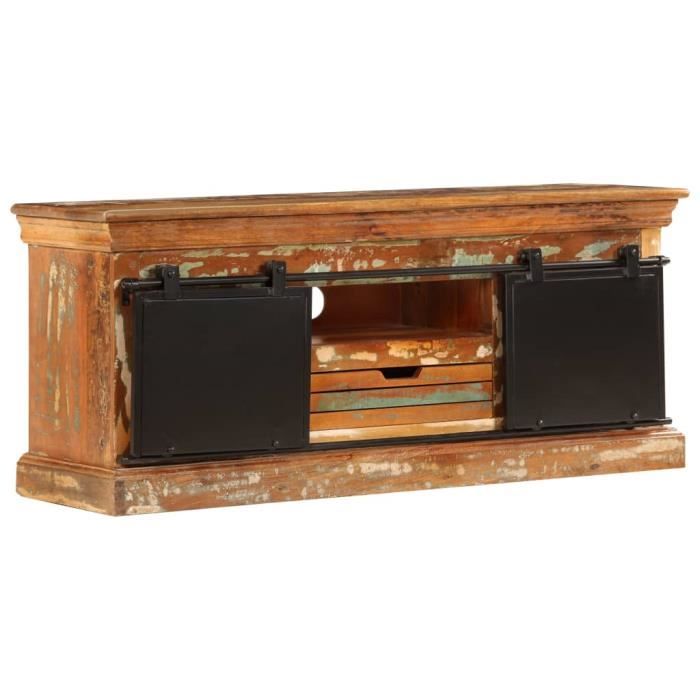 Meuble TV Vintage - VIDAXL - 110 x 30 x 45 cm - Bois de récupération massif - Noir - Laqué