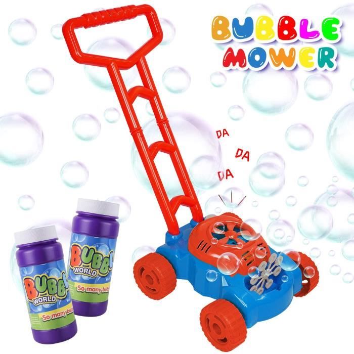 Tondeuse à Bulles Enfant JEDWKFA - Machine à Bulles Automatique Poussée Pour 3-5 Ans, Jaune Bleu