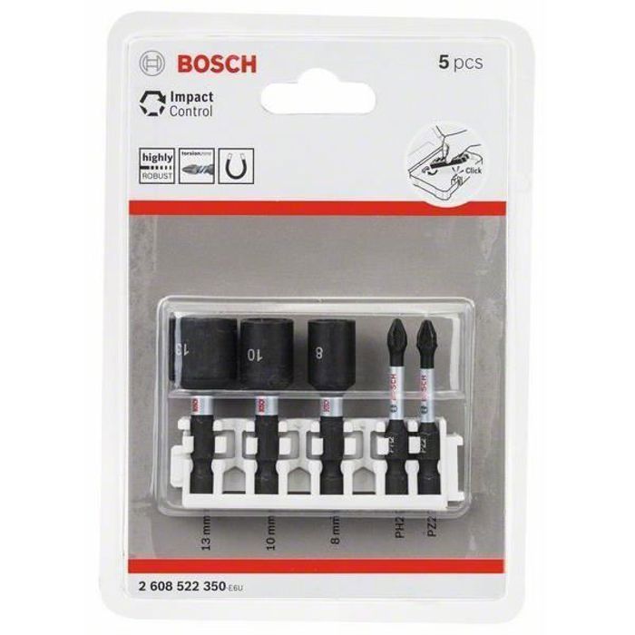 Bosch Embouts de vissage et douilles Impact Control, pack de 5 pièces - 2608522350