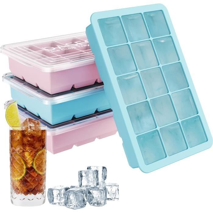 Bac à Glaçons Silicone 48 Cubes Avec Couvercle - Démoulage Facile, Portable - Pour Cocktails, Boissons, Congélation - 12