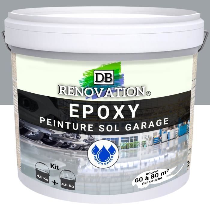 9 kg Gris fenêtre - RESINE EPOXY Peinture sol Garage béton - PRET A L'EMPLOI - Trafic intense - Etanche et résistante
