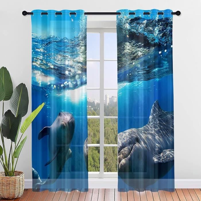 Lot De 2 Rideaux Voilage à Oeillets Dégradé Vert Orangé 132x182cm - Semi-Transparent Pour Fenêtres