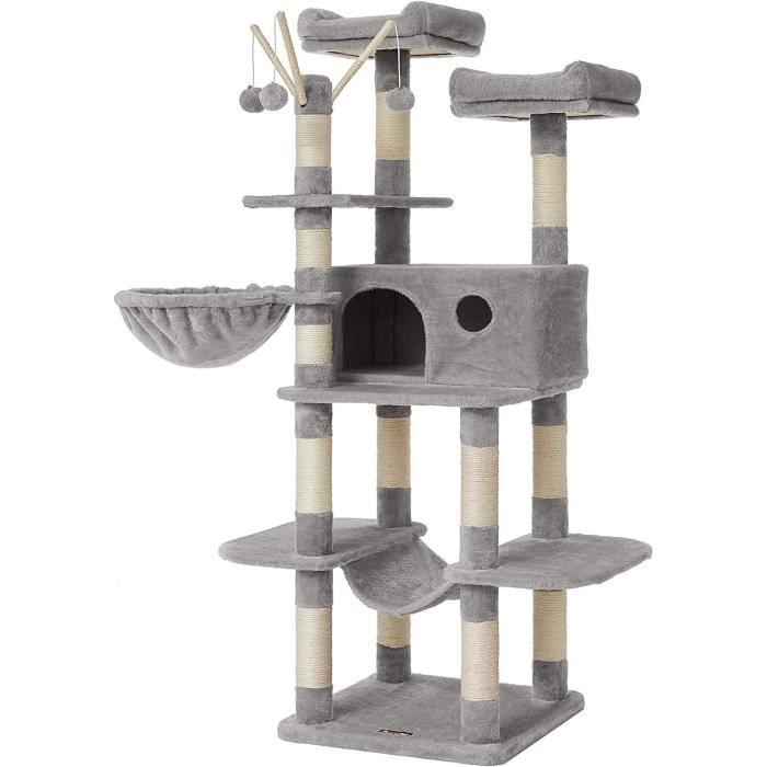 Feandrea Arbre A Chat Hauteur De 164 Cm 2 Plate Formes D Observation Niche Panier Corde En Sisal Gris Clair Pct087w01 Cdiscount Animalerie
