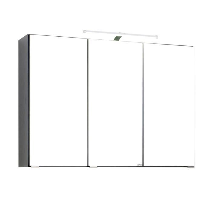 Armoire de toilette Bobbi avec 3 portes, 6 étagères en verre, éclairage