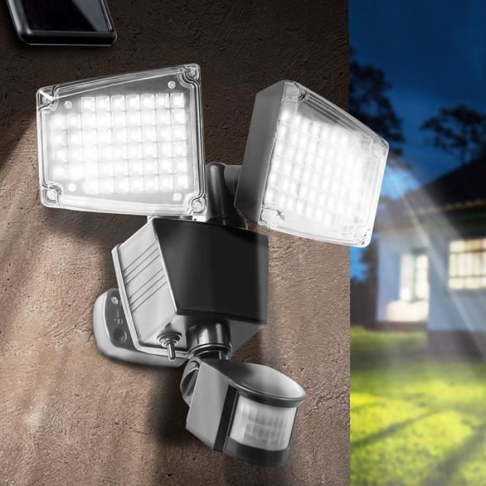 Viugreum 2 X Projecteur Solaire /à LED BlancFroid 6500K Lumi/ère Solaire Ext/érieur IP67 pour entr/ée 50W 550 lumen Spot Solaire Exterieur 70 LED Lampe Ext/érieur Detecteur de Mouvement avec 3 T/êtes