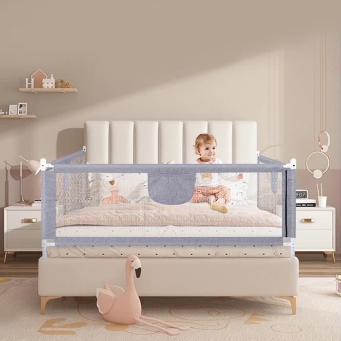 JEOBEST Barriere de Lit*1- Barriere de Lit pour bébé- Barriere de Lit 1.8m- Hauteur réglable(70-105cm)-Gris