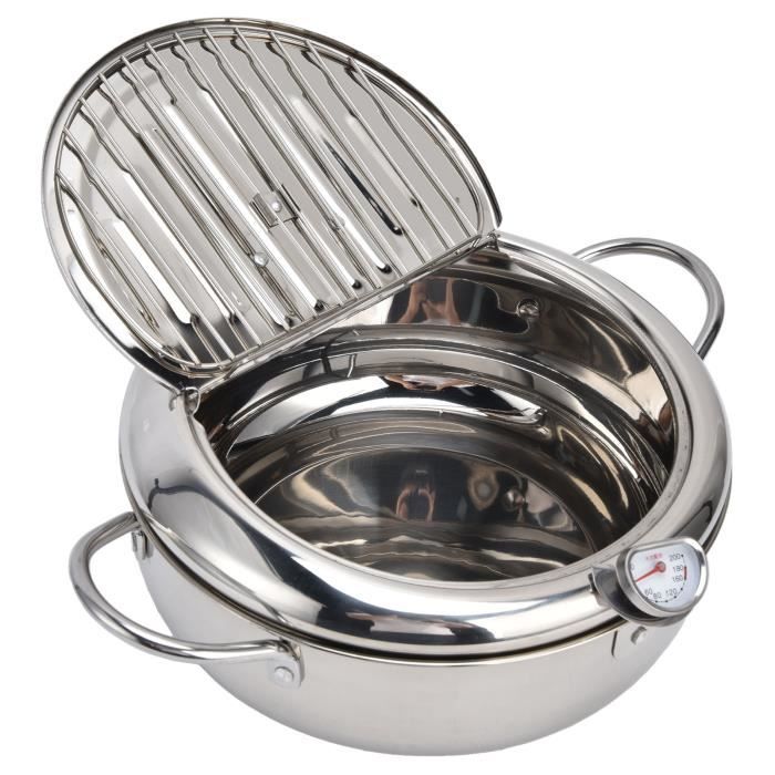 Poêle à Tempura Japonaise Avec Thermomètre Intégré - Cuisine à Induction Compatible - Friteuse Verte Avec Grille Amovible