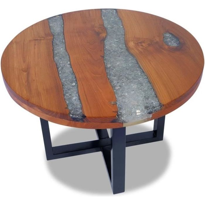 Table Basse Ronde En Bois Teck Resine 60 X 40 Cm Diam X H Assemblage Facile Pour Salon Achat Vente Table Basse Langria Table Basse Ronde Cdiscount