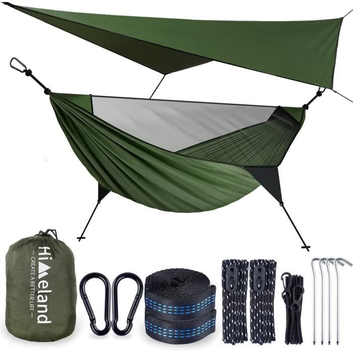 Hamac - Moustiquaire Bache Hammac Camping Pliable (Nylon Respirant Léger) Hammock Bivouac Accessoires 275X140Cm