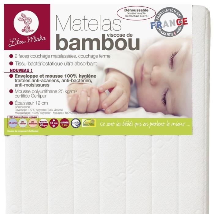 Lilou Miaka Matelas Bebe 25kg M3 Viscose Bambou Dehoussable Pour Lit 60 X 1cm Cdiscount Puericulture Eveil Bebe