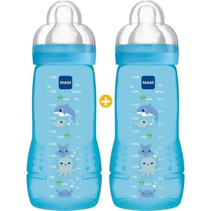 MAM Easy Active 2ème Âge Biberon +6m Bleu Plage Lot de 2 x 330ml