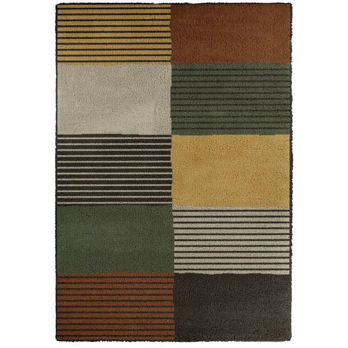 Tapis Shaggy Marron Gris Blanc 120x170 Cm Tap06038
