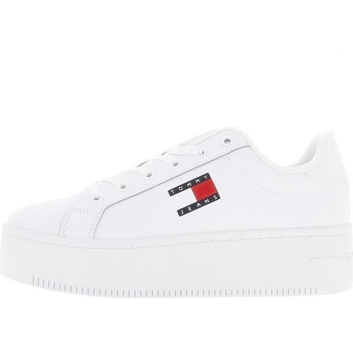 Tommy Jeans Chaussures basses cuir ou simili Tjw flatform ess - Tommy jeans - Blanc - Femme - Lacets - Compensé