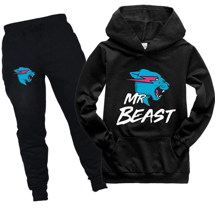 Mr-Beast T-Shirt à Manches Courtes pour Garçons et Filles - Cool et Décontracté - Lightning Cat - Noir, Rouge, Gris - Ensemble de Vêtements pour Enfants 3-4 Ans