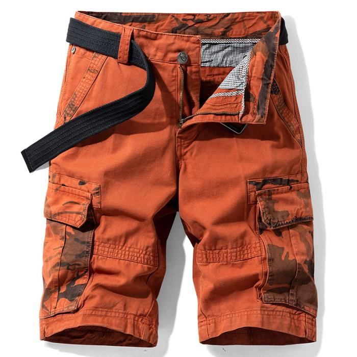 Short Cargo Homme en coton Coupe Droite Multipoches Casual Bermuda