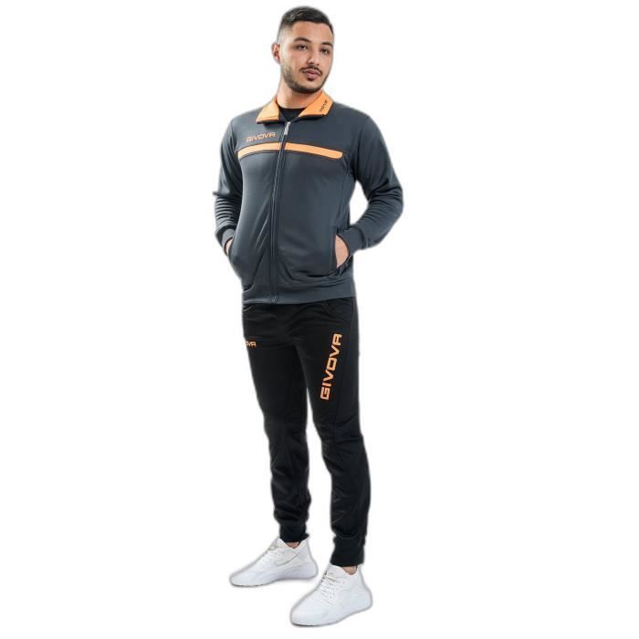 Survêtement zippé polaire enfant - GIVOVA - One - gris/orange fluo - 2 pièces (veste+pantalon) - polaire isolante légère