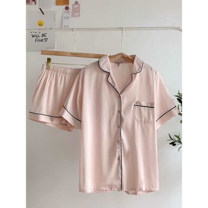 Pyjama D'été Femme Rose Et Blanc Taille 36 - Coton, Message Humoristique - Occasion Très Bon état