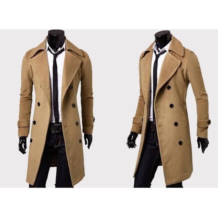 Manteau Long Col Roulé Manteau D'hiver Long Pour Homme En Laine - Coupe Décontractée, Col Roulé, Double Boutonnage, Couleur Gris Foncé Manteau D'hiver Homme