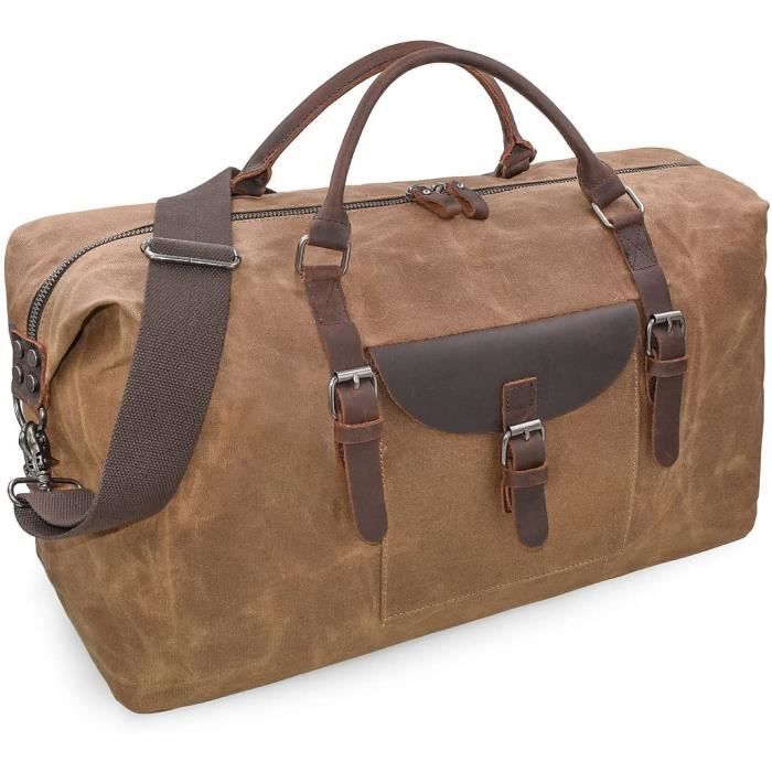 Sac de voyage homme week-end sac étanche en toile sac en bandoulière pour  rétro cuir unisex grand sac camping pour overnight sac mar