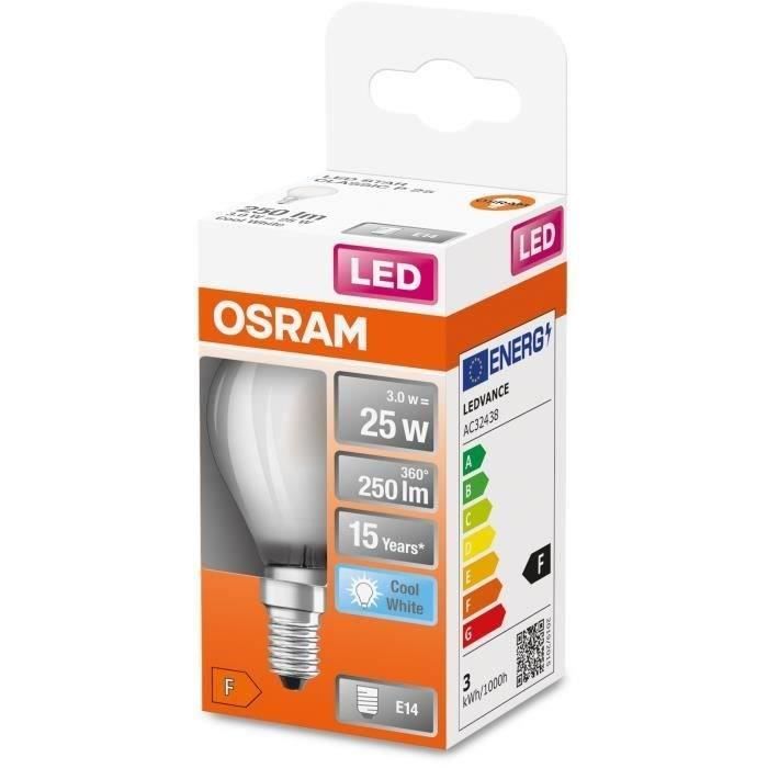 OSRAM - LED sphérique verre dépoli 2.5W E14 250lm 4000K froid