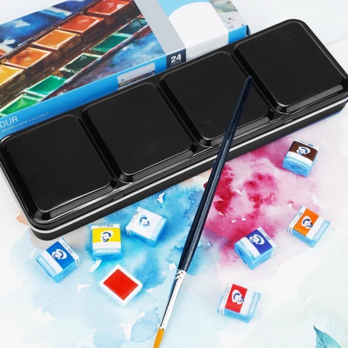 Boîte à Aquarelle - GOTOTOP - Modèle En Fer Blanc Noir - 24 Couleurs