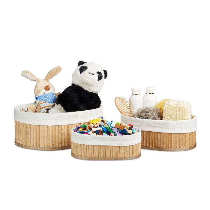 Lot de 3 paniers ovales en bambou Relaxdays 12 5 x 32 x 22 cm (H x L x P) pour étagères et armoires naturel