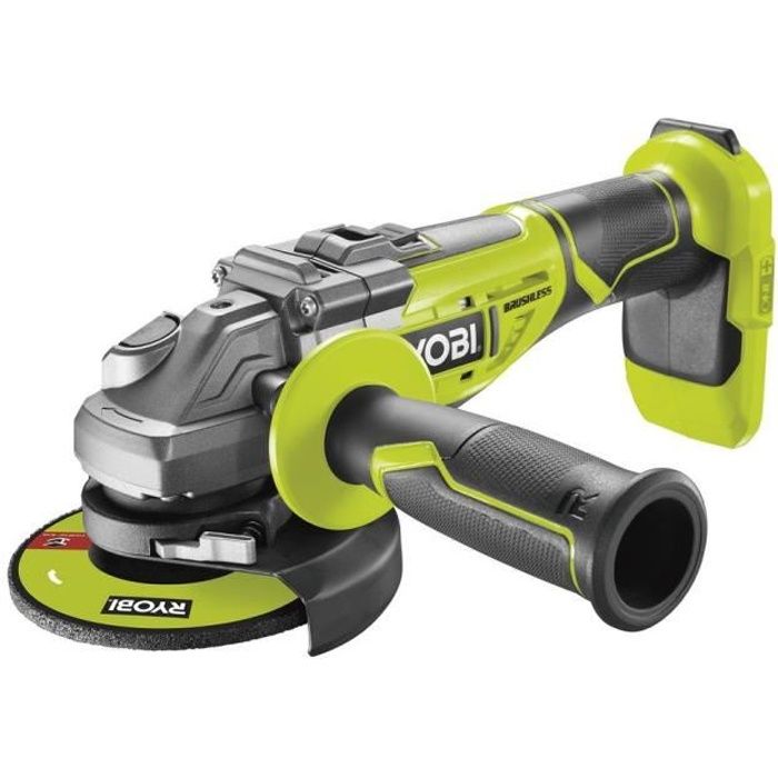 RYOBI - Meuleuse dangle BRUSHLESS 125mm 18V ONE+ - 11 000 tr/min - poignée auxiliaire + 1 disque à ébarber - R18AG7-0