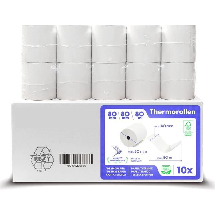 50 Rouleaux Thermiques Pour Caisse - 80mm X 80m, Sans BPA - Compatible Epson, Star, Bixolon