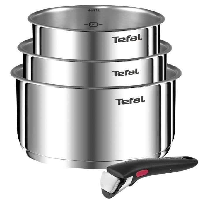 tefal ingenio emotion set 3 casseroles 16/18/20 cm+1 poignée - inox - tous feux dont induction  l896s404