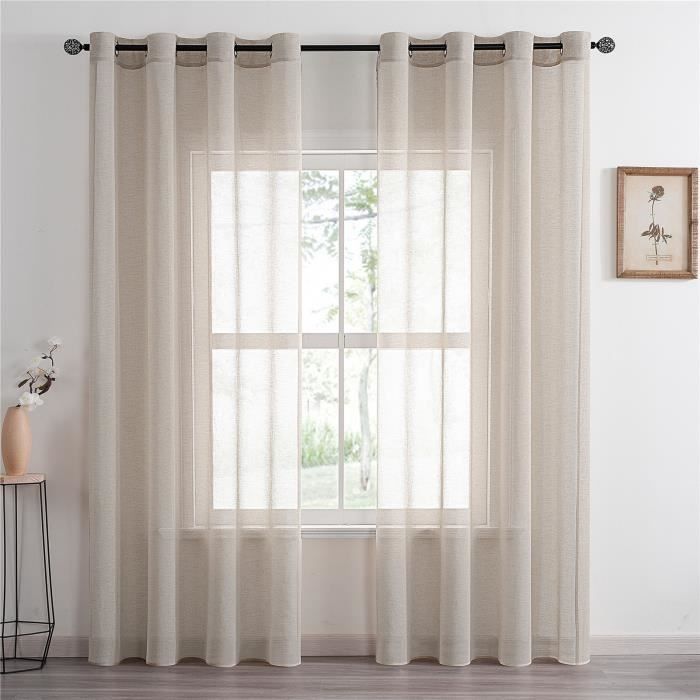 Rideau Voilage 140x280cm Kaki En Lin Avec Motif De Croix Decoration Salon Moderne Topfinel Cdiscount Maison